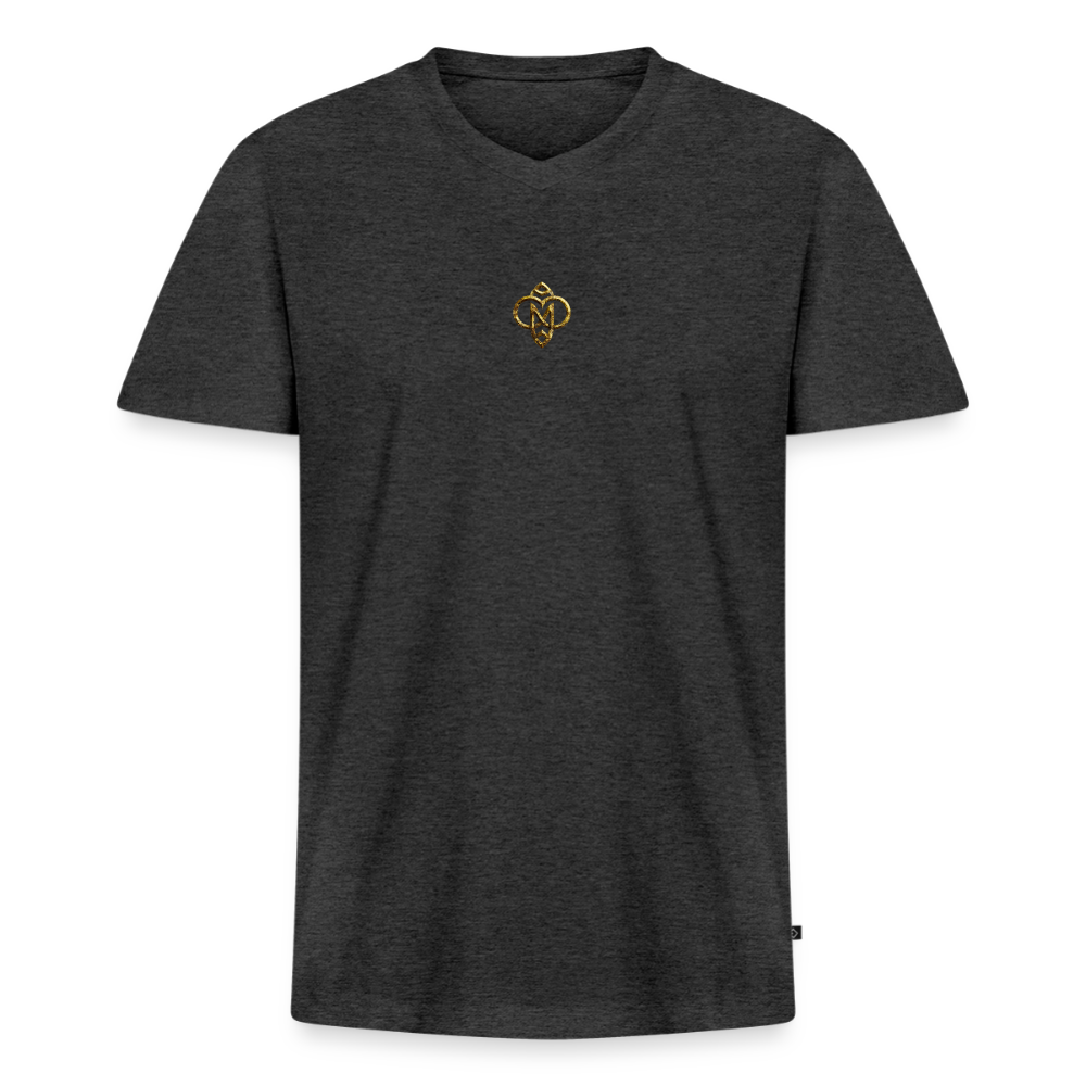 Männer Bio-T-Shirt mit V-Ausschnitt "Die höchste Monade" Druck vorne & hinten - Anthrazit meliert