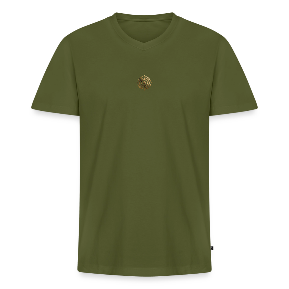 Männer Bio-T-Shirt mit V-Ausschnitt bedruckt vorne & hinten "Effatá – öffne dich." - Khaki