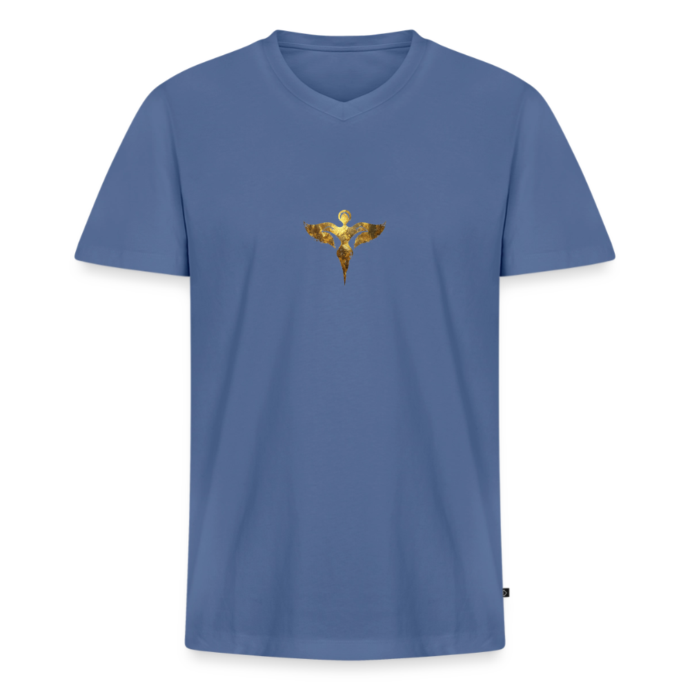 Männer Bio-T-Shirt mit V-Ausschnitt "Gaia" - Taubenblau