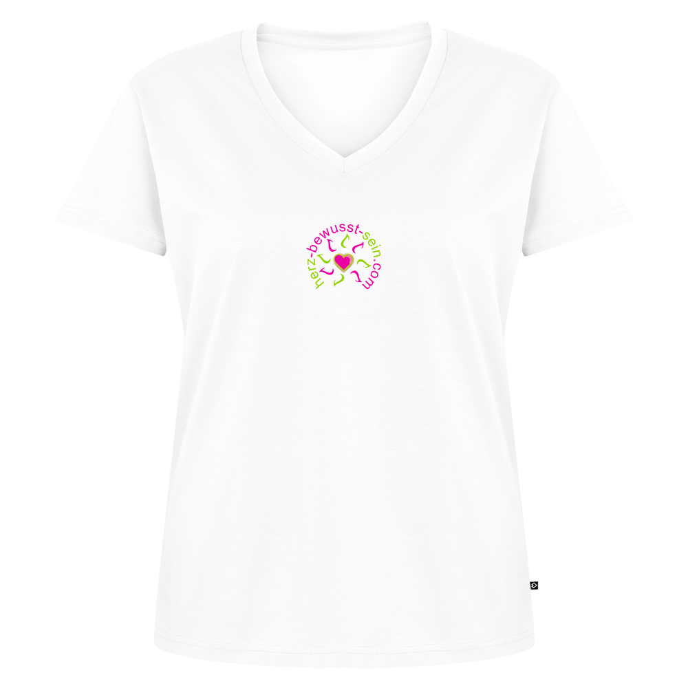 Frauen Bio-T-Shirt mit V-Ausschnitt Herz-bewusst-sein - Weiß
