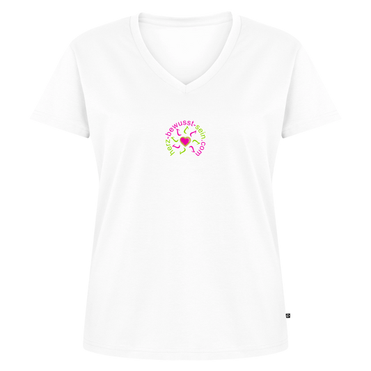Frauen Bio-T-Shirt mit V-Ausschnitt Herz-bewusst-sein - Weiß
