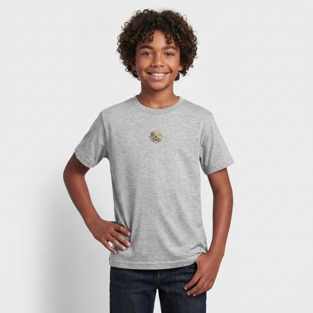 Teenager T-Shirt "Effatá" Rückseite "Die stille Kraft für den inneren Frieden." - Grau meliert
