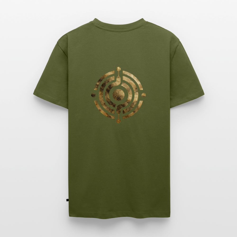 Männer Bio-T-Shirt mit V-Ausschnitt bedruckt vorne & hinten "Effatá – öffne dich." - Khaki