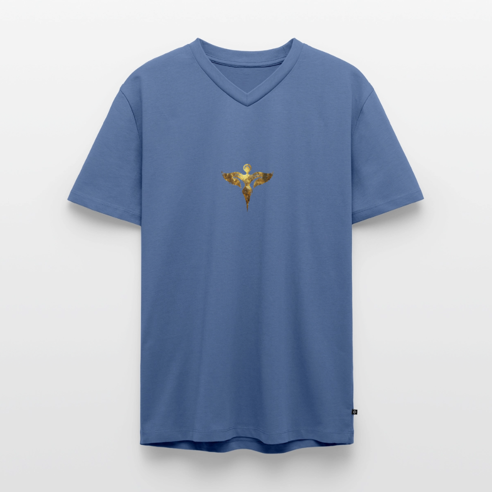 Männer Bio-T-Shirt mit V-Ausschnitt "Gaia" - Taubenblau