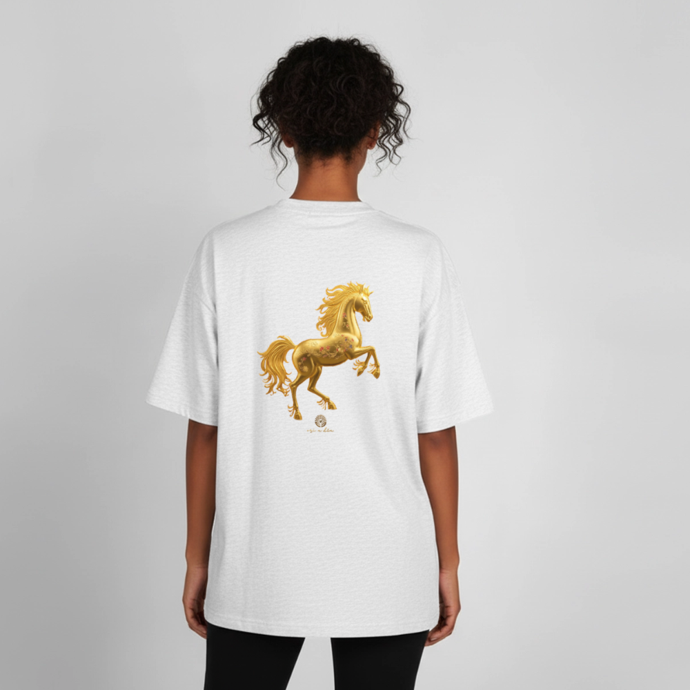 Heavyweight Unisex Bio T-Shirt "Feuerpferd - Kühles Grau meliert