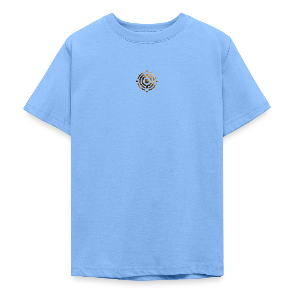 Teenager T-Shirt "Effatá" Rückseite "Die stille Kraft für den inneren Frieden." - Himmelblau