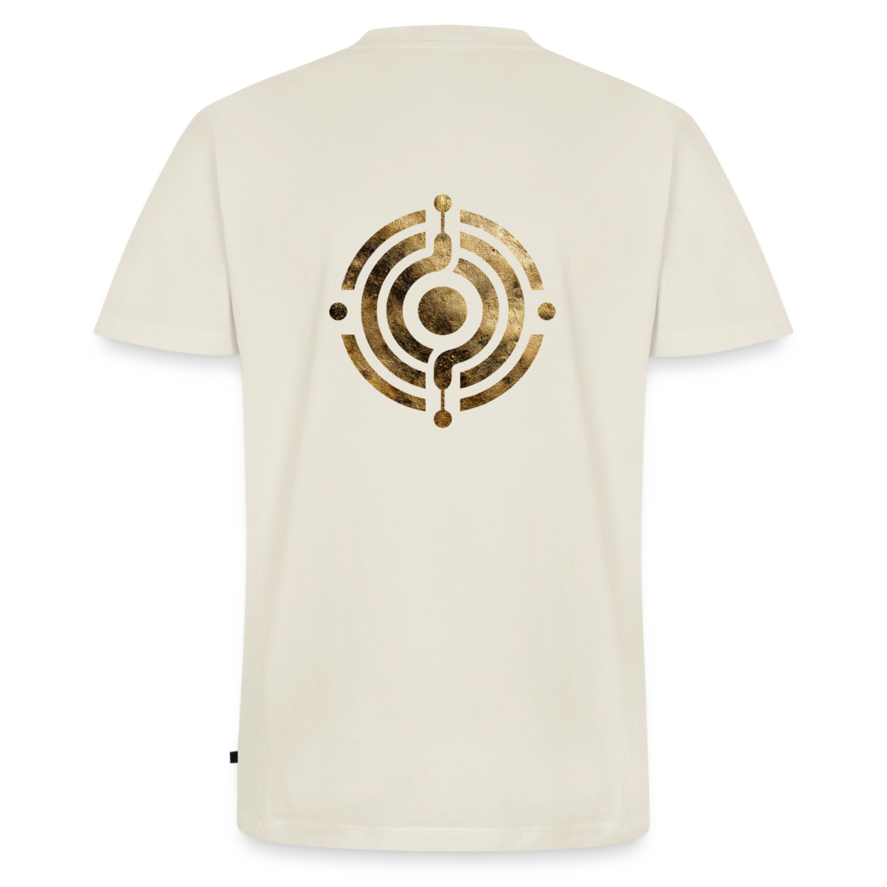 Männer Bio-T-Shirt mit V-Ausschnitt bedruckt vorne & hinten "Effatá – öffne dich." - Naturweiß