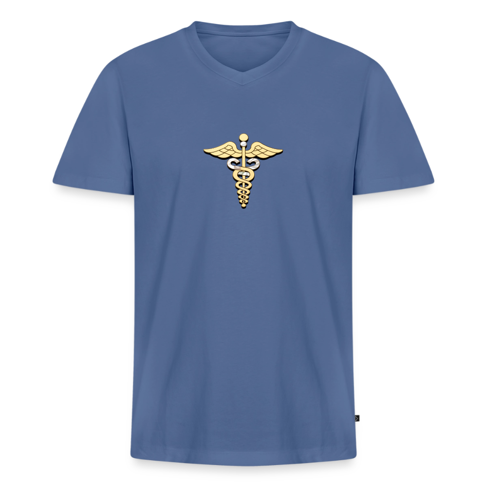 Männer Bio-T-Shirt mit V-Ausschnitt "Merkurstab" - Taubenblau