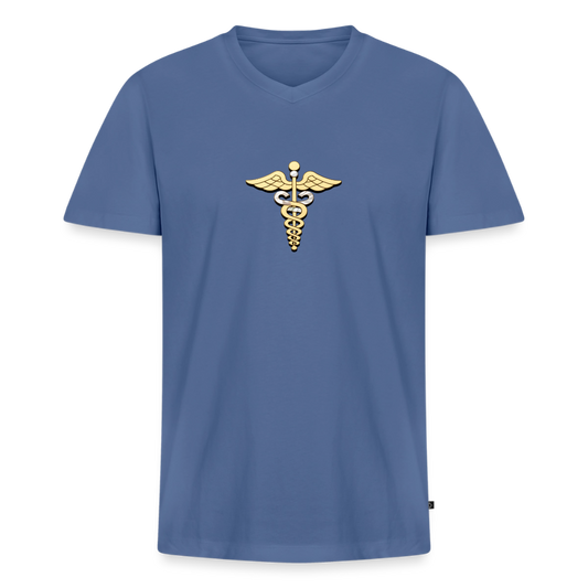 Männer Bio-T-Shirt mit V-Ausschnitt "Merkurstab" - Taubenblau
