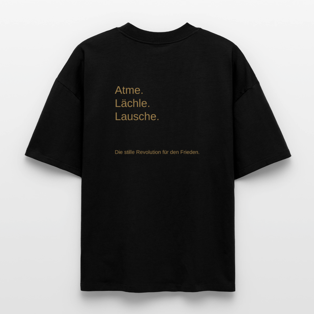 Heavyweight Unisex Bio T-Shirt "Atme Lächle Lausche" - Schwarz