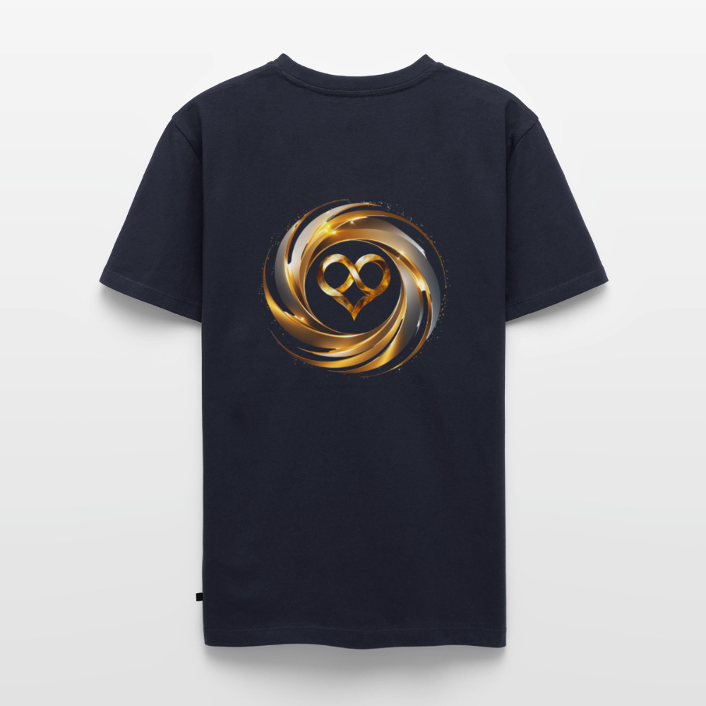 Männer Bio-T-Shirt mit V-Ausschnitt bedruckt vorne & hinten "ICH BIN" - Navy