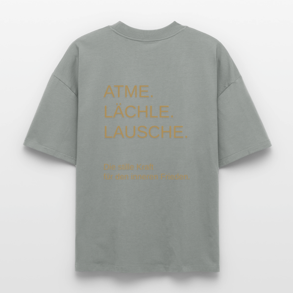 Heavyweight Unisex Bio T-Shirt "Effatá – öffne dich" Rückseite "Die stille Kraft für den inneren Frieden.§ - Nebelgrau