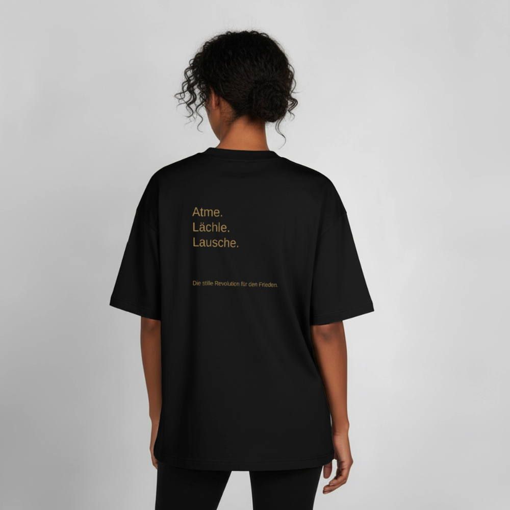 Heavyweight Unisex Bio T-Shirt "Atme Lächle Lausche" - Schwarz