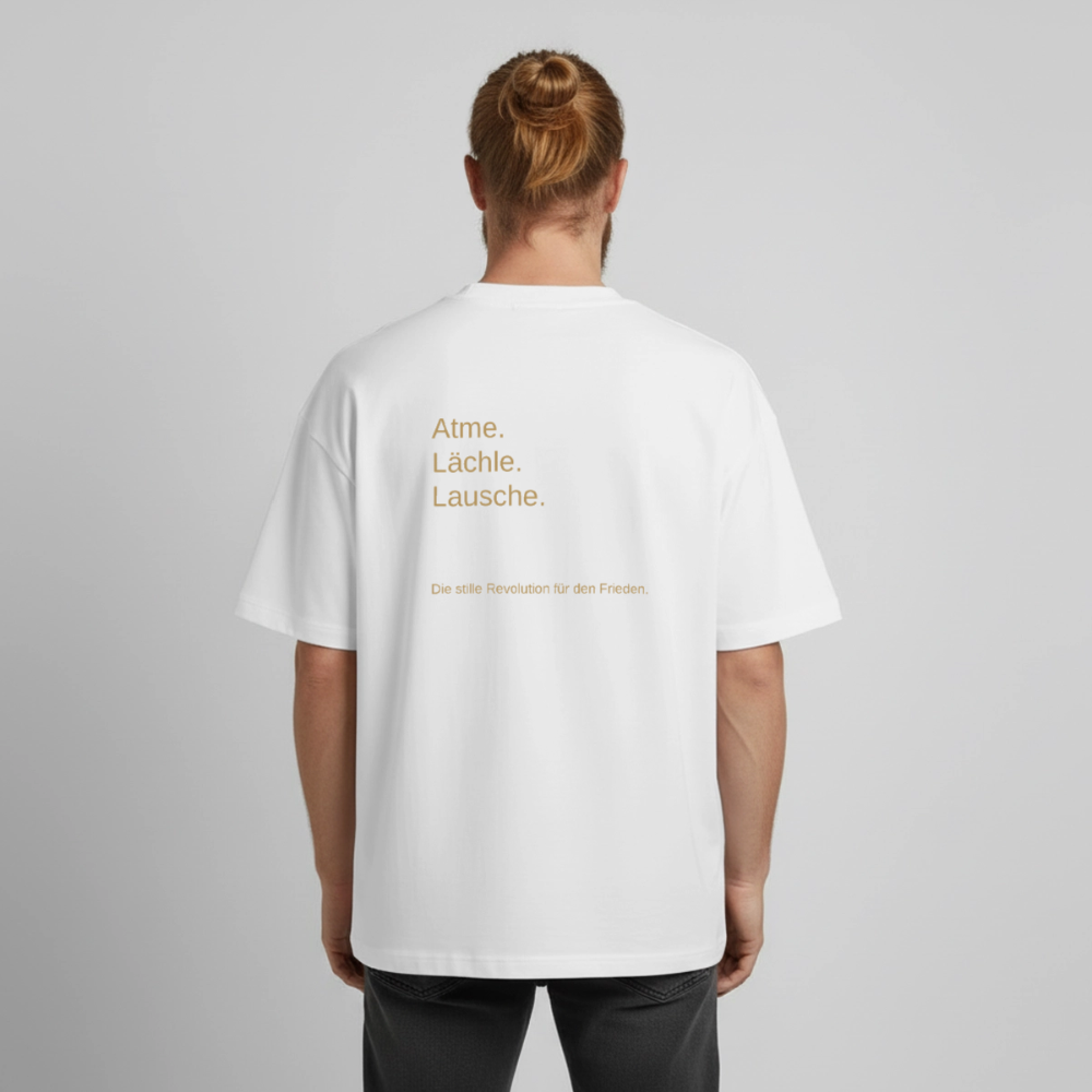 Heavyweight Unisex Bio T-Shirt "Atme Lächle Lausche" - Weiß