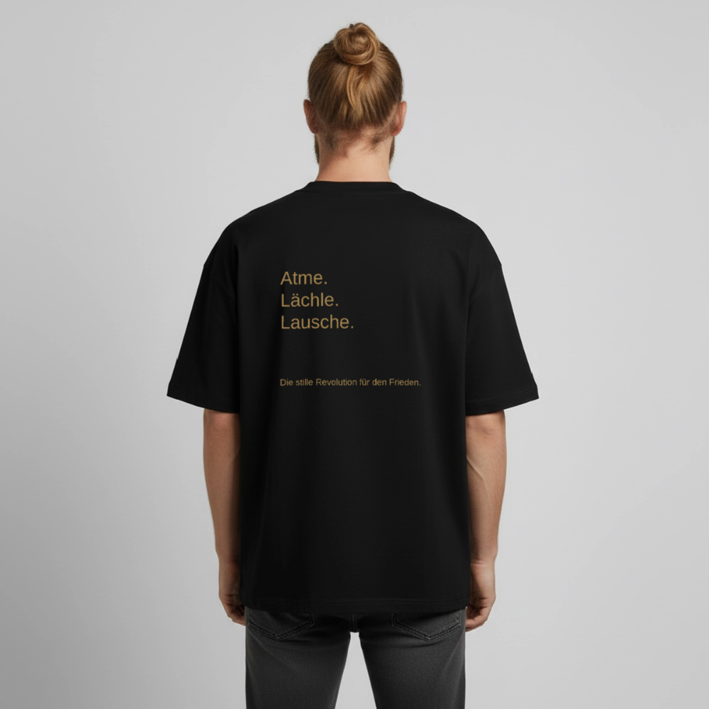 Heavyweight Unisex Bio T-Shirt "Atme Lächle Lausche" - Schwarz