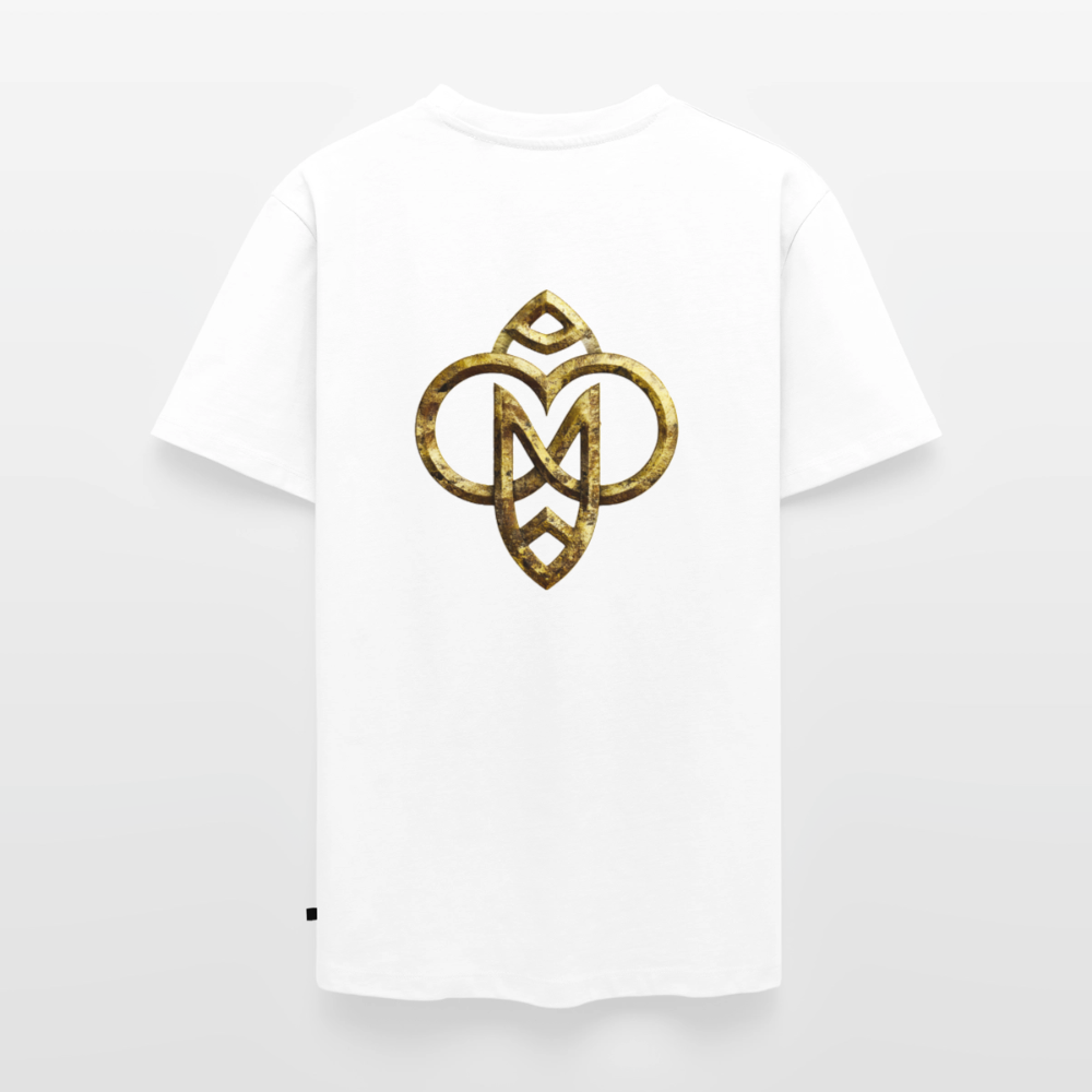 Männer Bio-T-Shirt mit V-Ausschnitt "Die höchste Monade" Druck vorne & hinten - Weiß