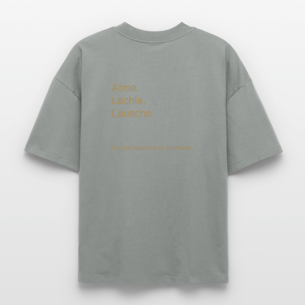 Heavyweight Unisex Bio T-Shirt "Atme Lächle Lausche" - Nebelgrau