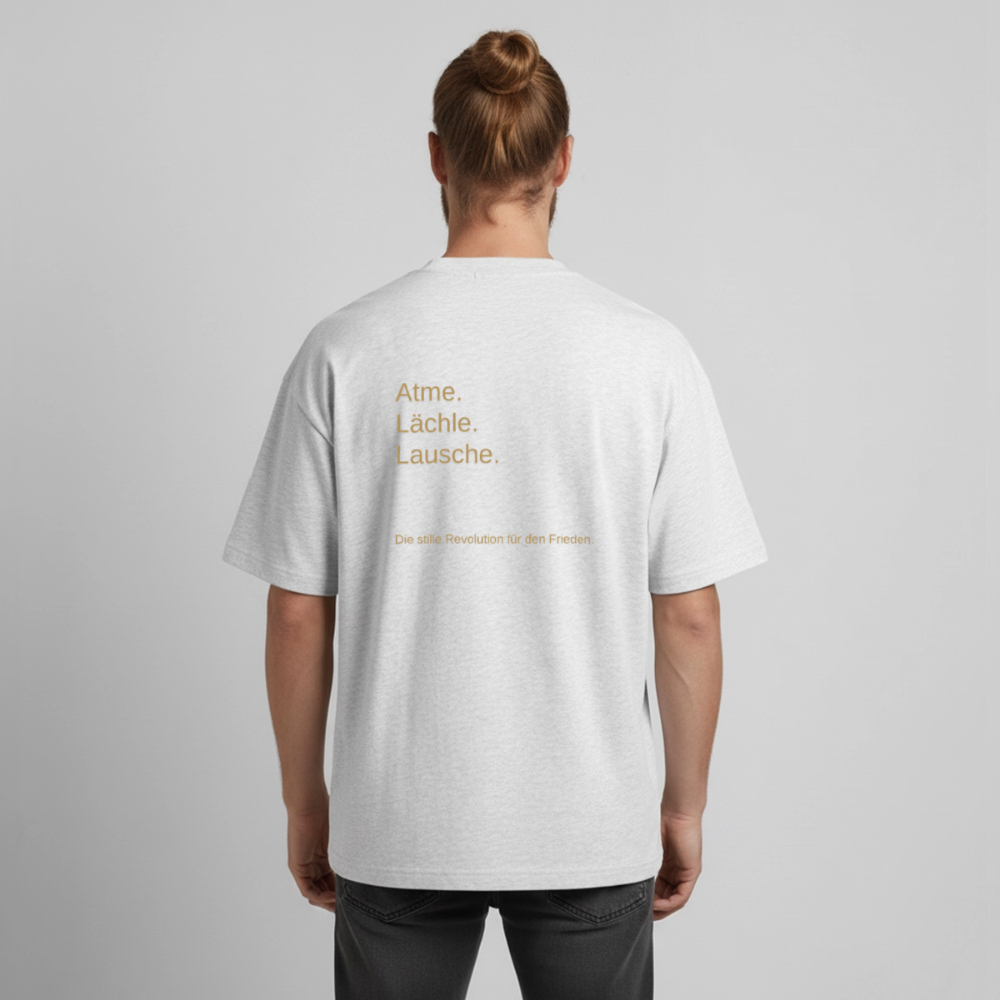 Heavyweight Unisex Bio T-Shirt "Atme Lächle Lausche" - Kühles Grau meliert