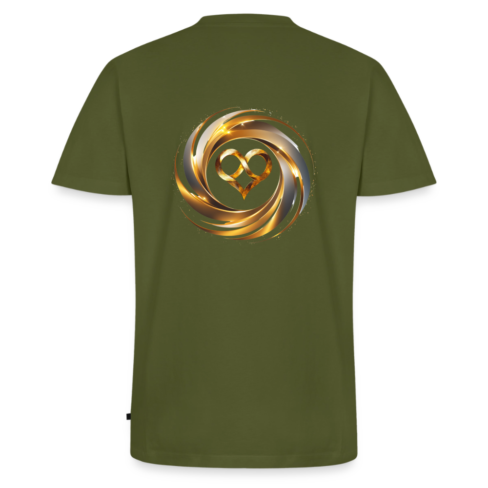 Männer Bio-T-Shirt mit V-Ausschnitt bedruckt vorne & hinten "ICH BIN" - Khaki