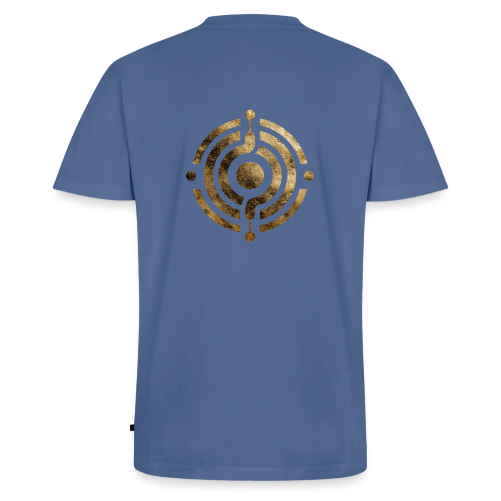 Männer Bio-T-Shirt mit V-Ausschnitt bedruckt vorne & hinten "Effatá – öffne dich." - Taubenblau