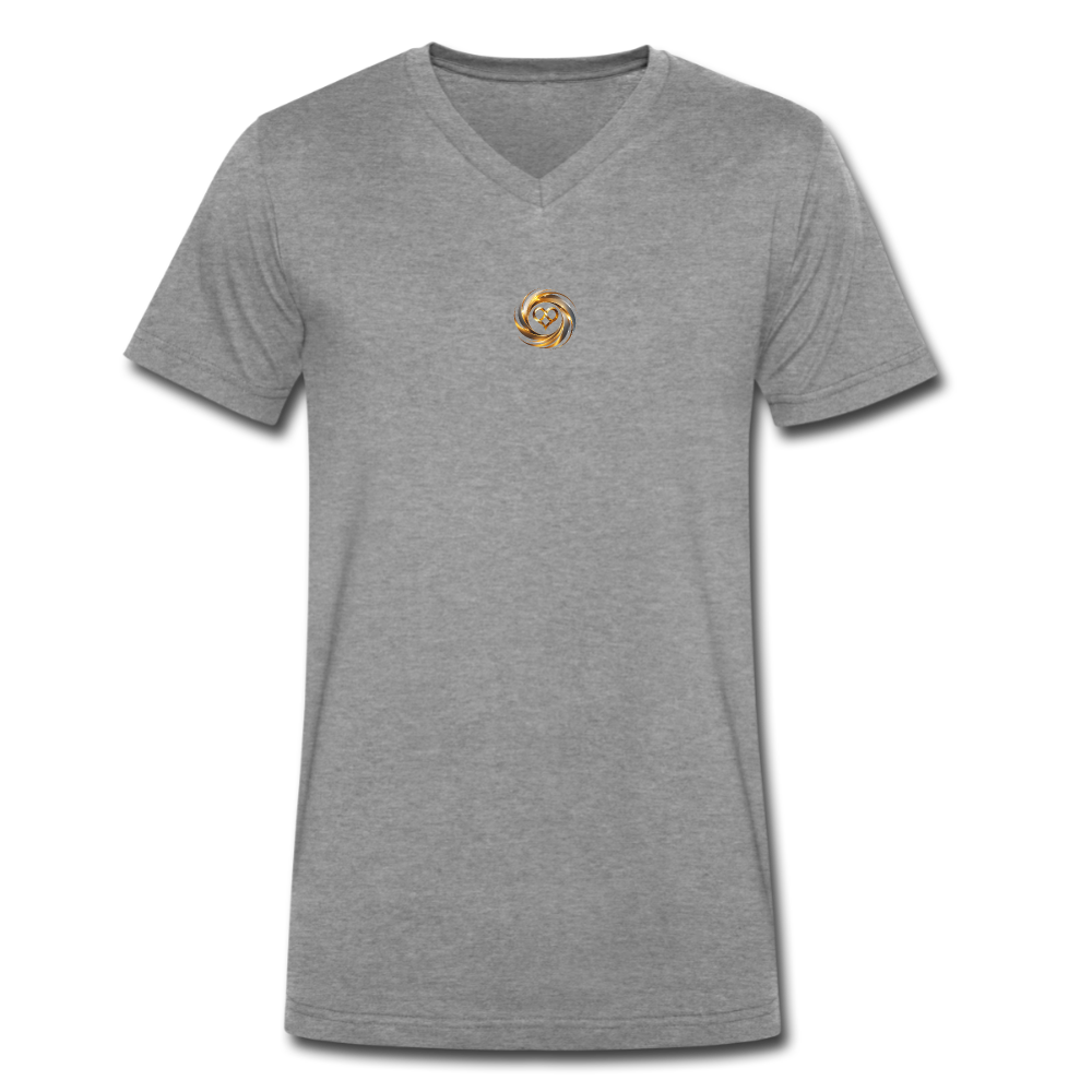 Männer Bio-T-Shirt mit V-Ausschnitt bedruckt vorne & hinten "ICH BIN" - Dunkelgrau meliert