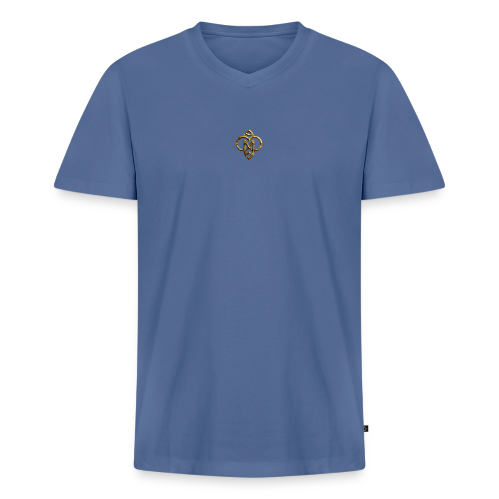 Männer Bio-T-Shirt mit V-Ausschnitt "Die höchste Monade" Druck vorne & hinten - Taubenblau