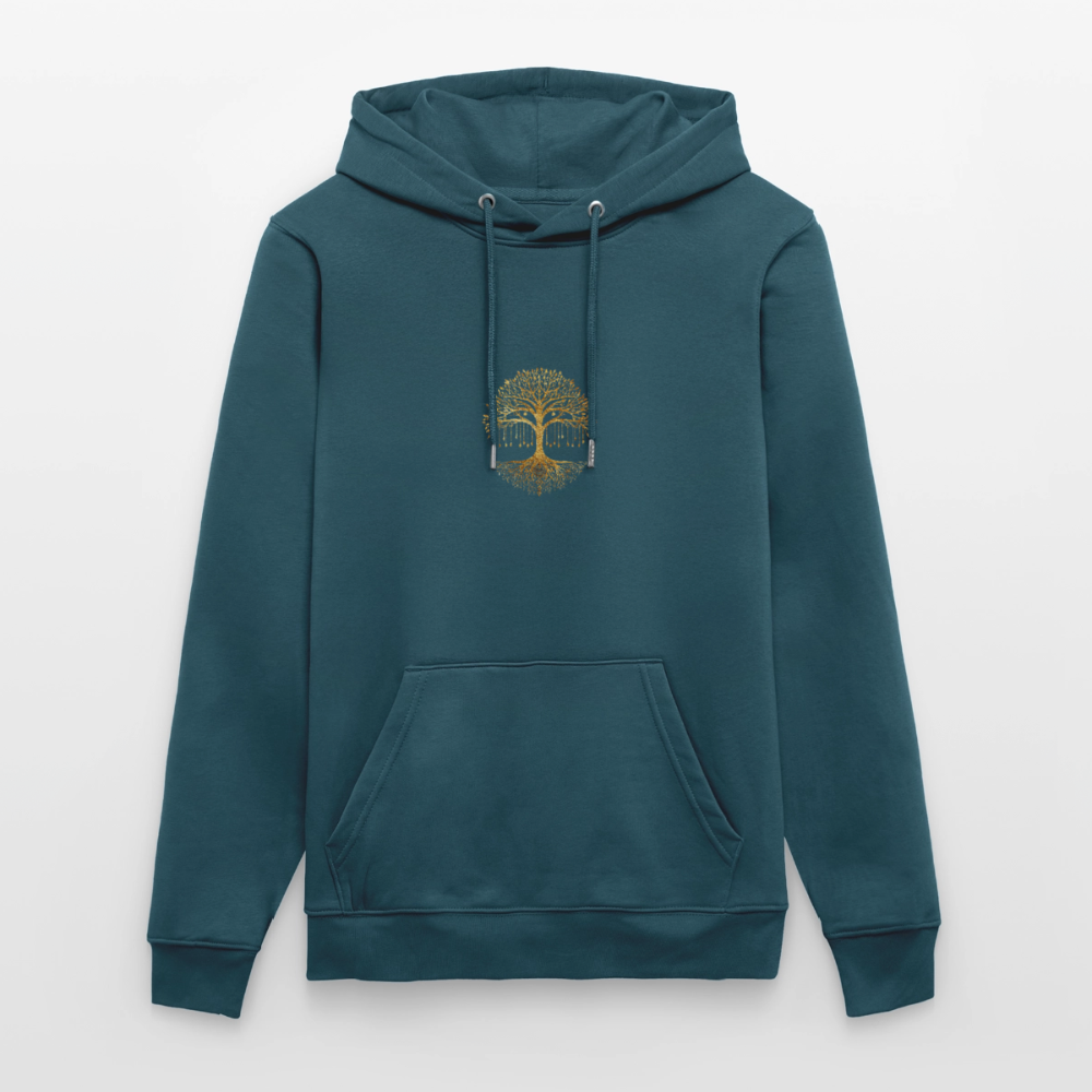 Unisex Bio-Hoodie "Weltenbaum" - Dunkles Petrol