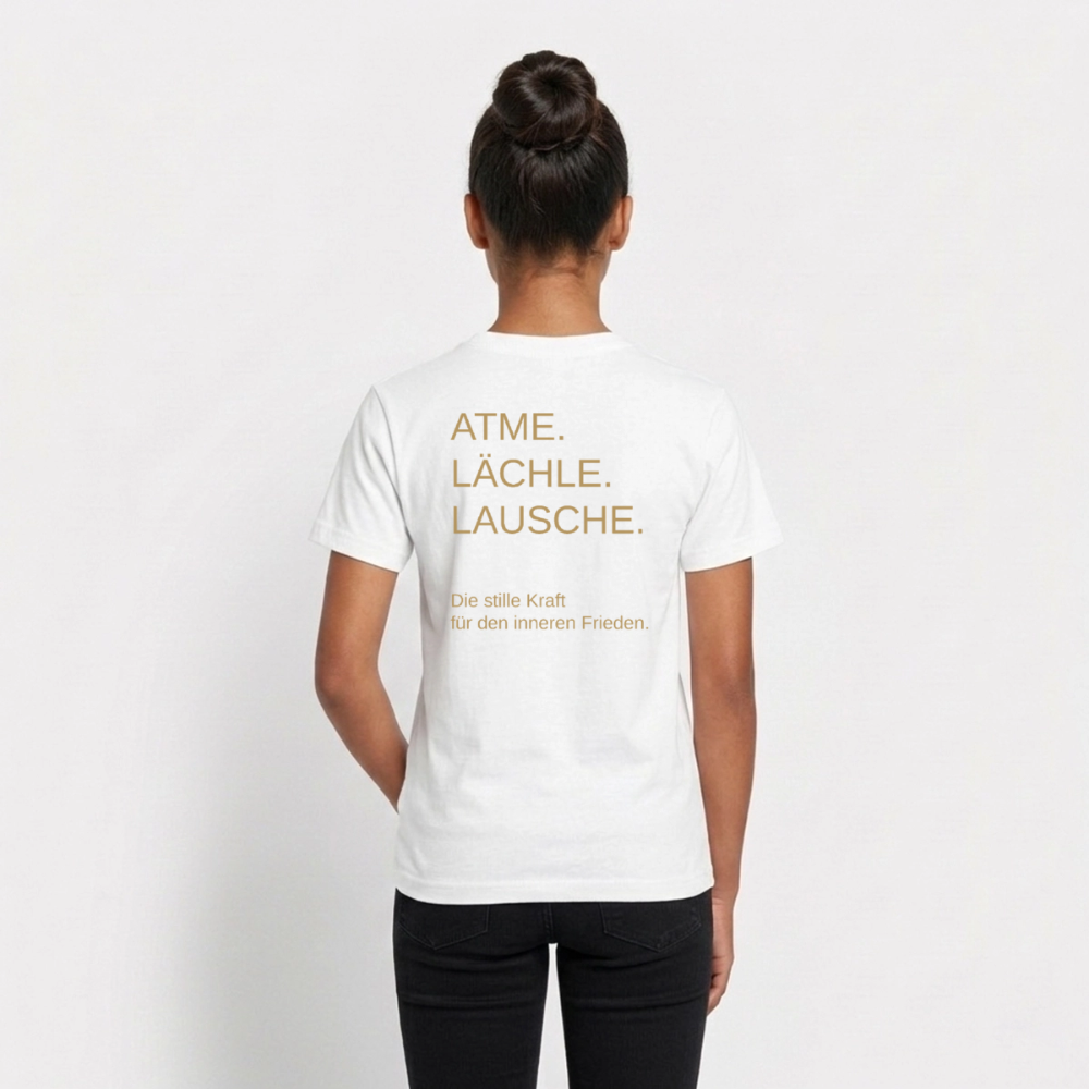 Teenager T-Shirt "Effatá" Rückseite "Die stille Kraft für den inneren Frieden." - Weiß