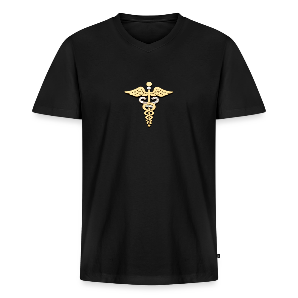 Männer Bio-T-Shirt mit V-Ausschnitt "Merkurstab" - Schwarz