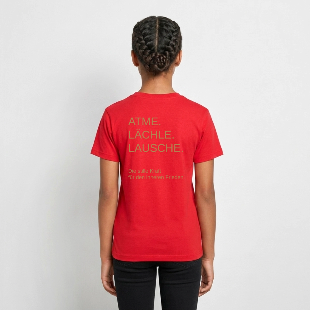 Teenager T-Shirt "Effatá" Rückseite "Die stille Kraft für den inneren Frieden." - Rot