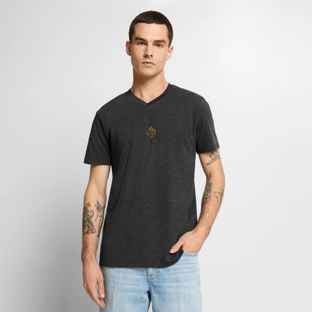 Männer Bio-T-Shirt mit V-Ausschnitt "Die höchste Monade" Druck vorne & hinten - Anthrazit meliert