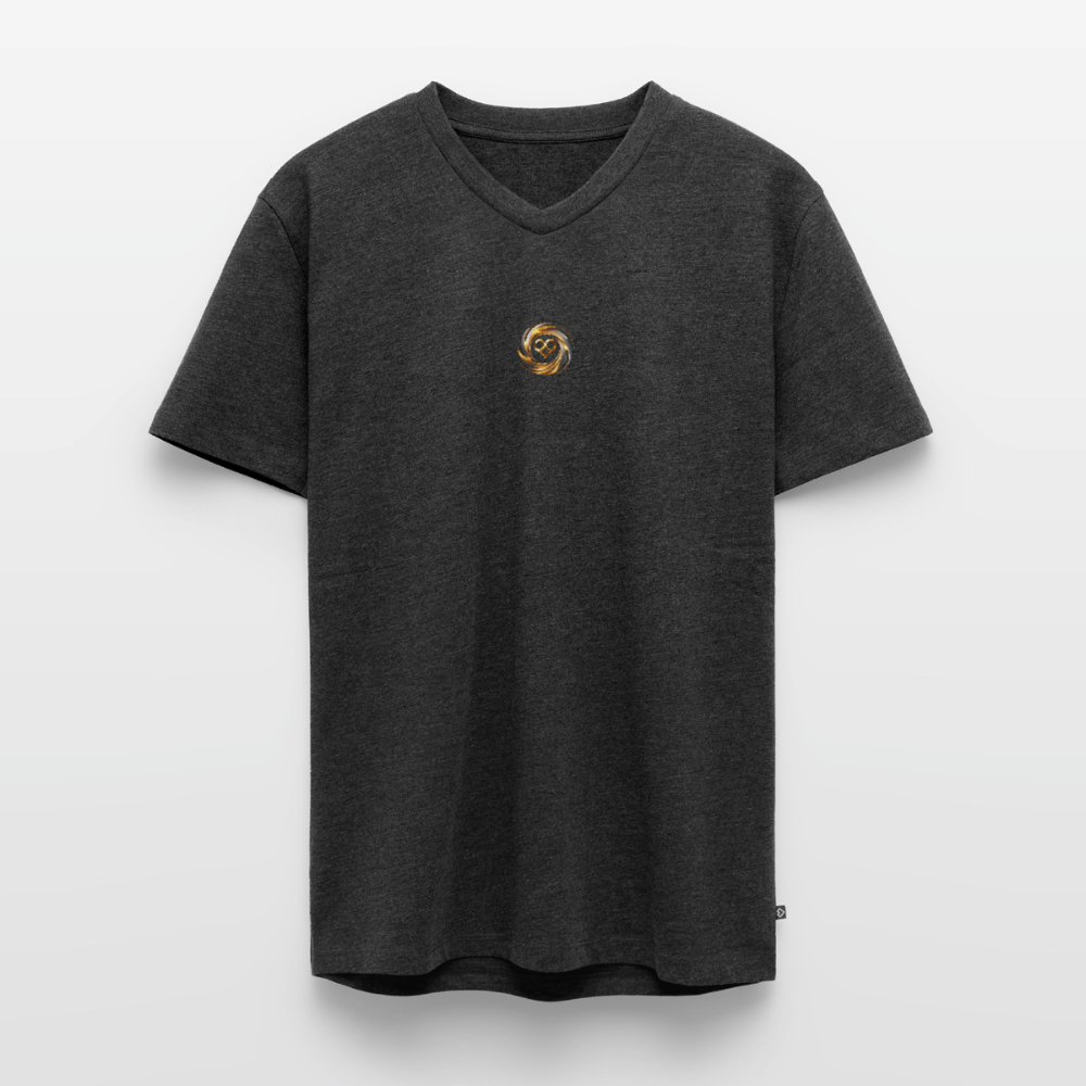Männer Bio-T-Shirt mit V-Ausschnitt bedruckt vorne & hinten "ICH BIN" - Anthrazit meliert