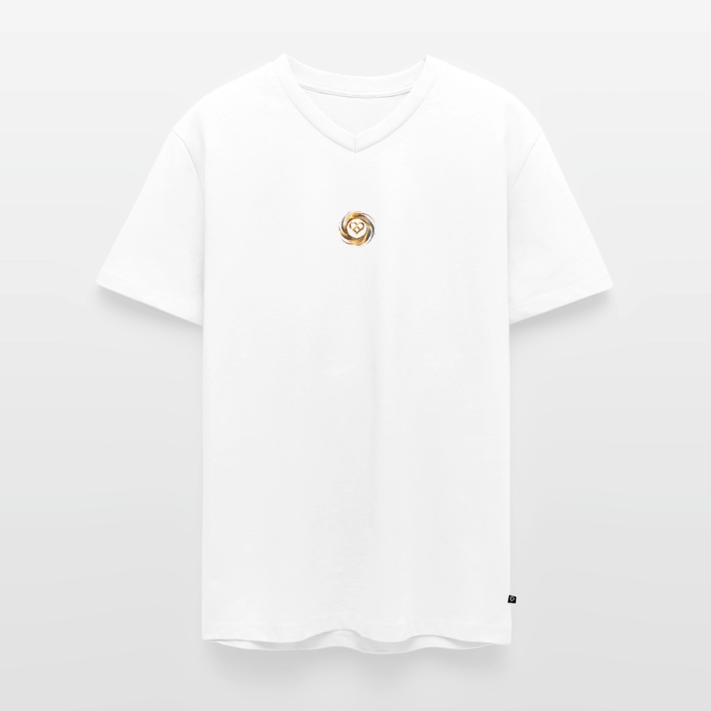 Männer Bio-T-Shirt mit V-Ausschnitt bedruckt vorne & hinten "ICH BIN" - Weiß