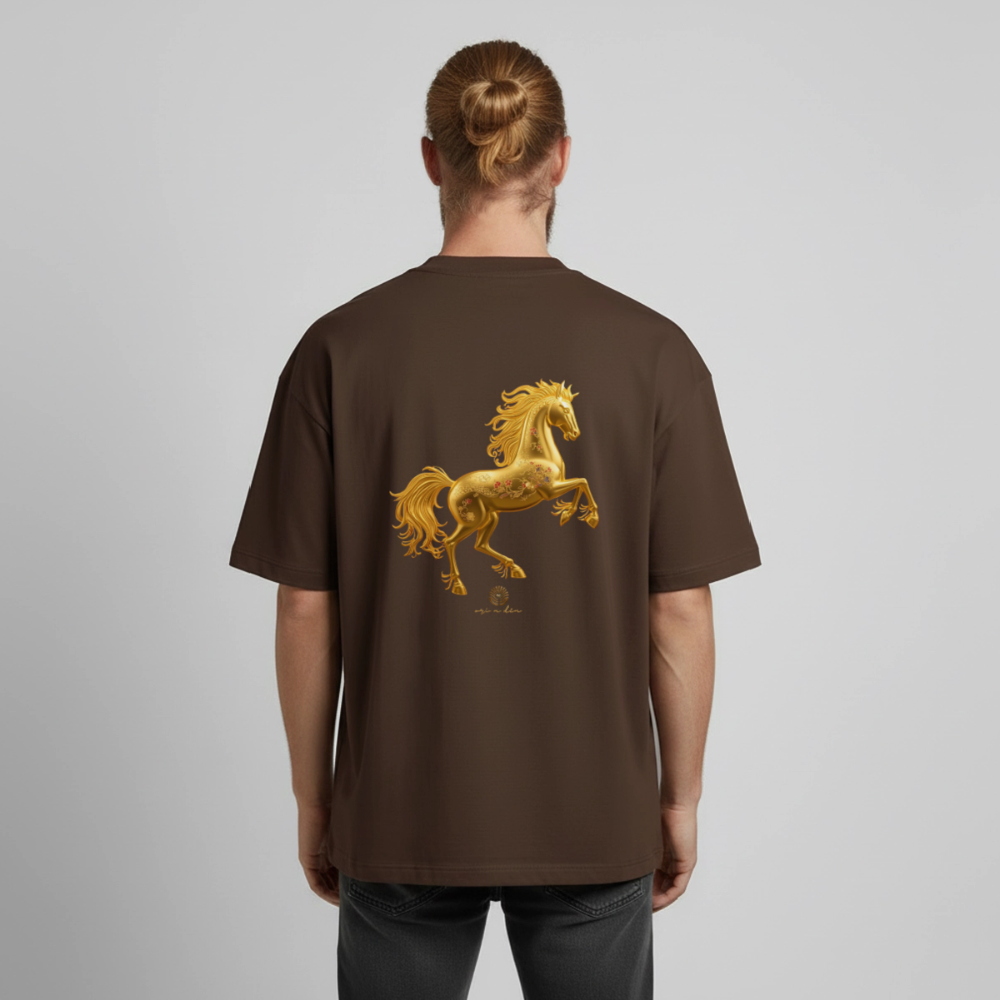 Heavyweight Unisex Bio T-Shirt "Feuerpferd - Dunkelbraun