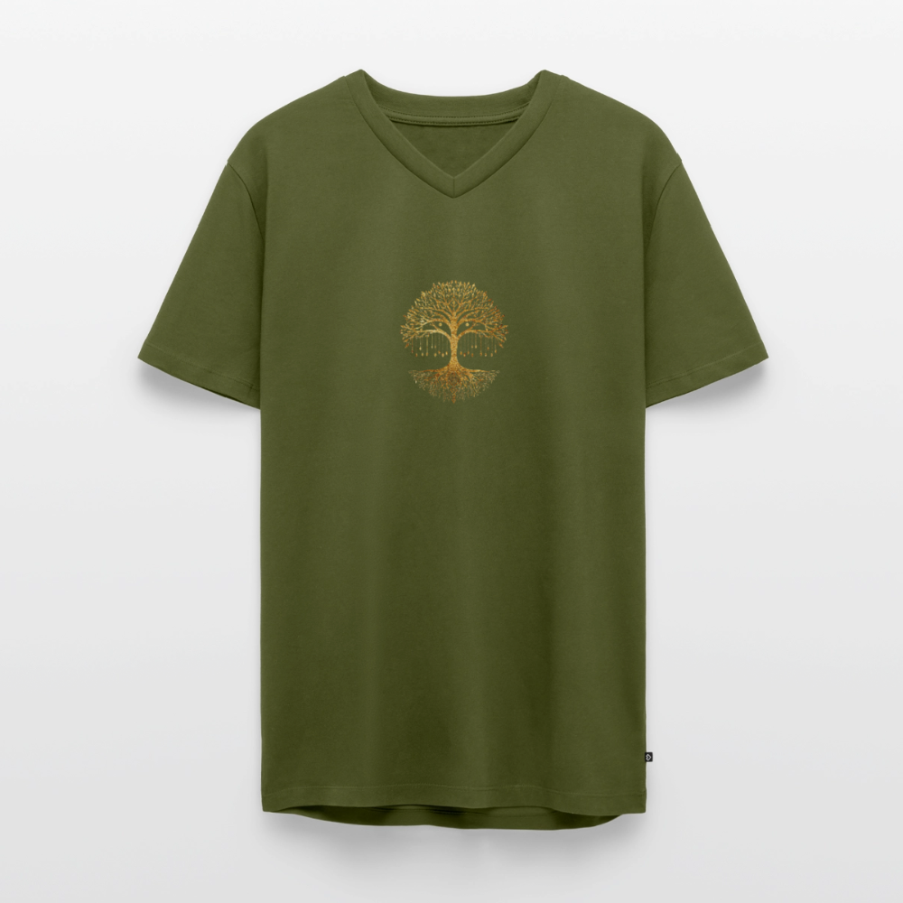 Männer Bio-T-Shirt mit V-Ausschnitt "Weltenbaum" - Khaki