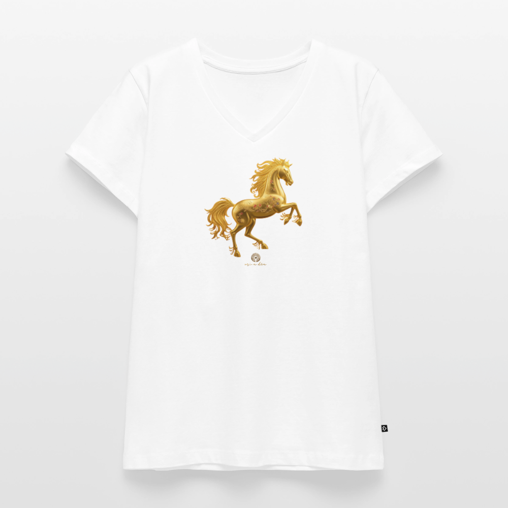 Frauen Bio-T-Shirt mit V-Ausschnitt "Feuerpferd" - Weiß