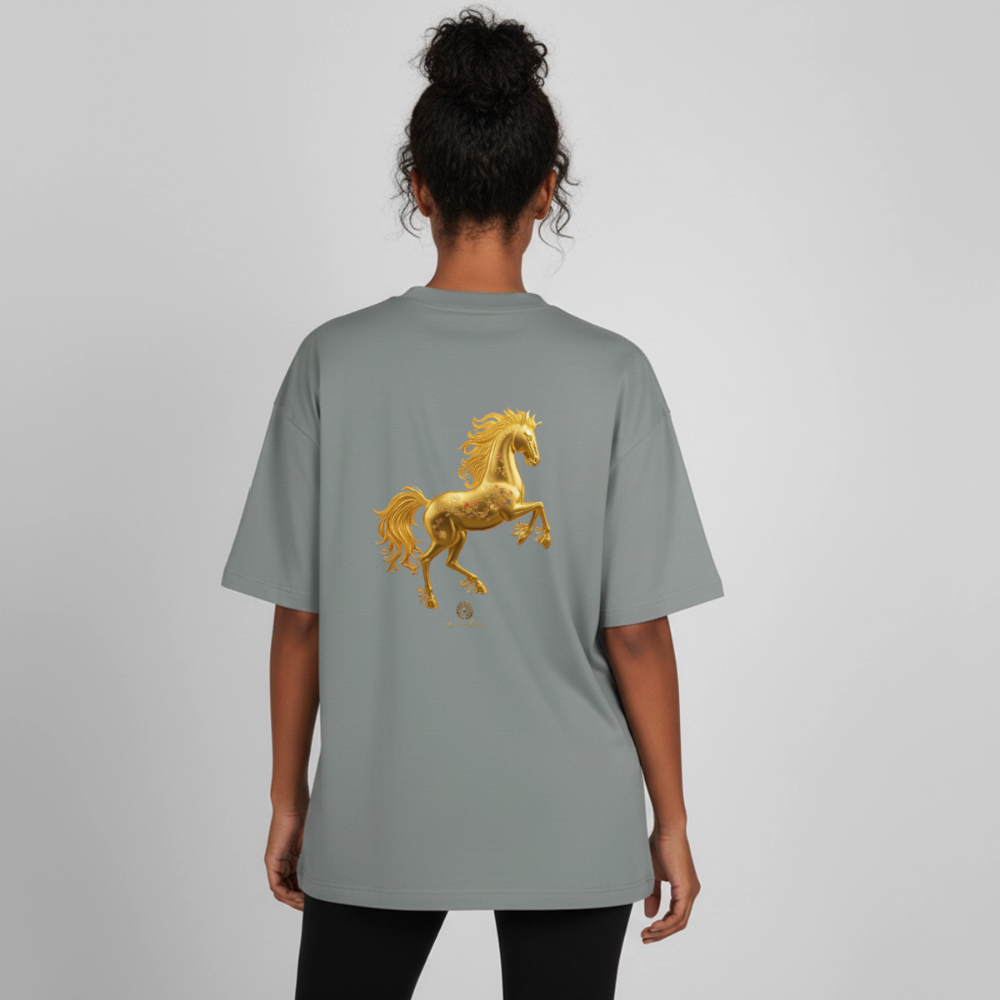 Heavyweight Unisex Bio T-Shirt "Feuerpferd - Nebelgrau