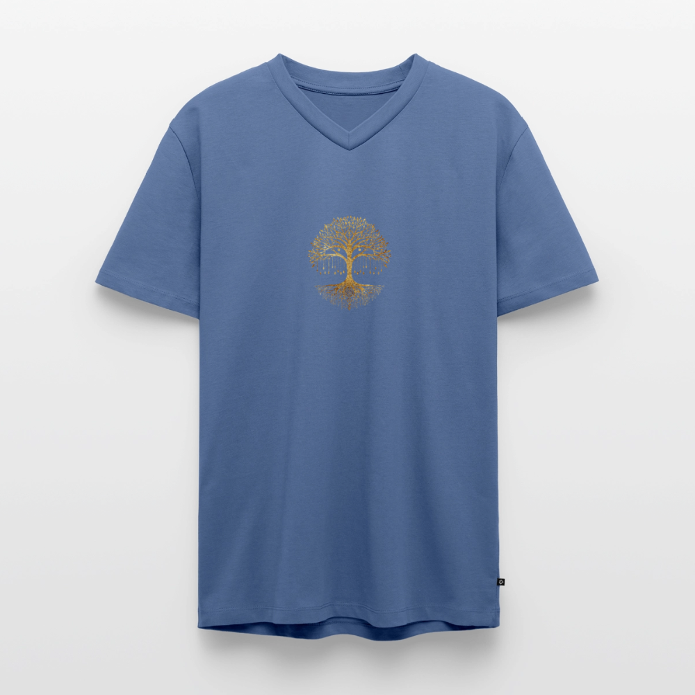 Männer Bio-T-Shirt mit V-Ausschnitt "Weltenbaum" - Taubenblau