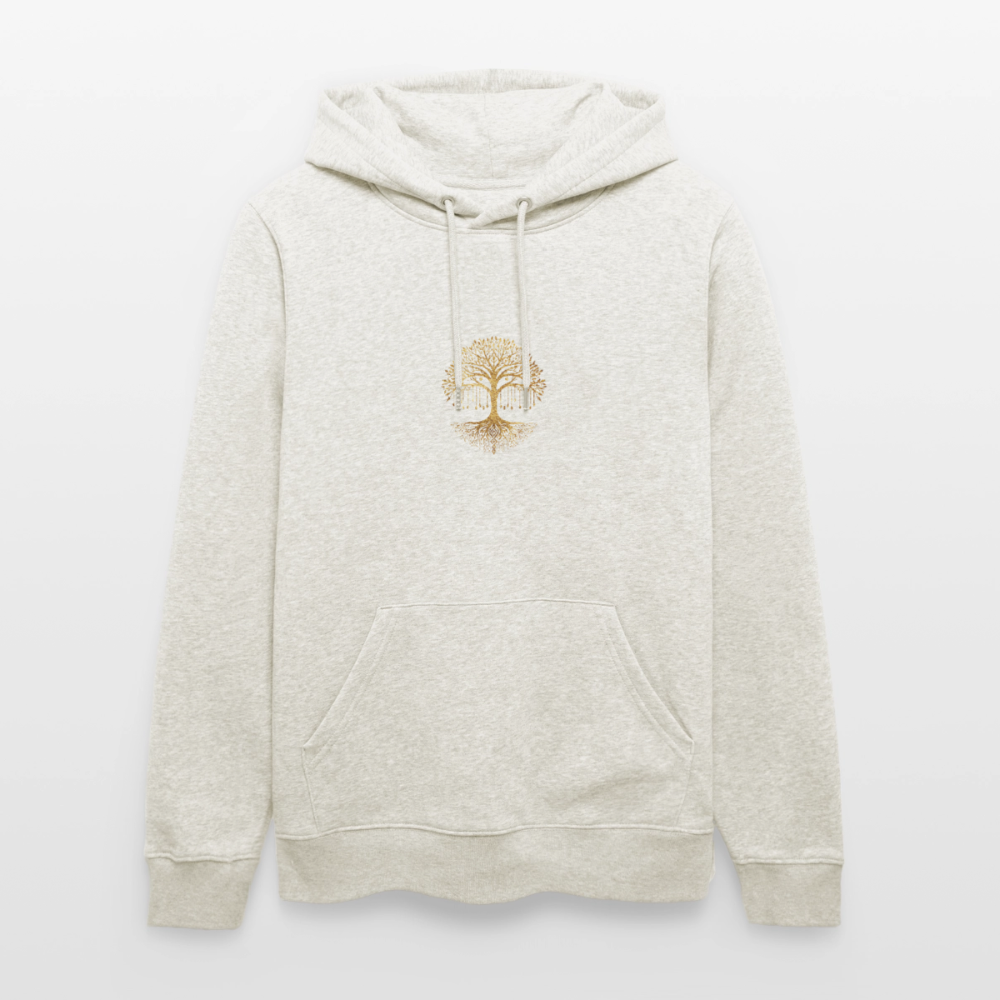 Unisex Bio-Hoodie "Weltenbaum" - Beige meliert