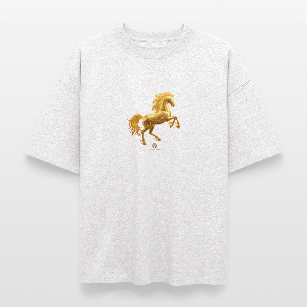 Heavyweight Unisex Bio T-Shirt 	"Feuerpferd" - Kühles Grau meliert
