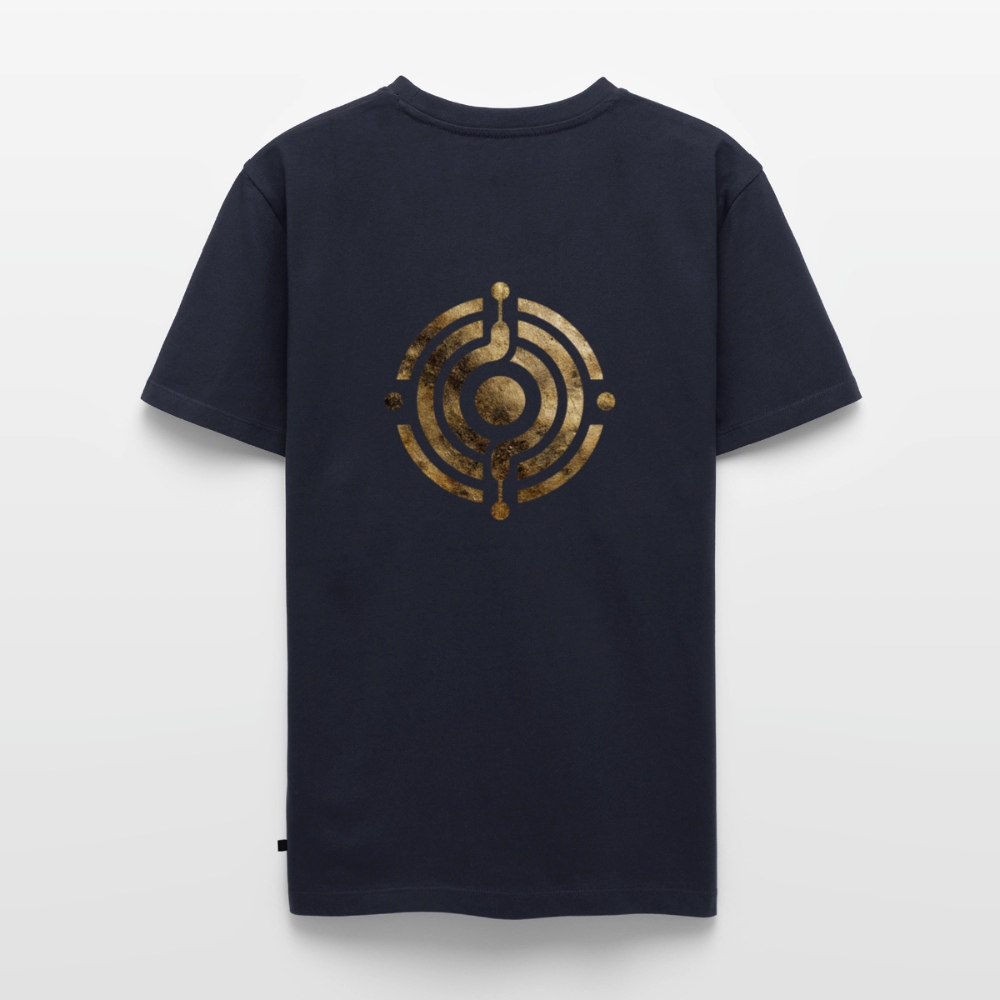 Männer Bio-T-Shirt mit V-Ausschnitt bedruckt vorne & hinten "Effatá – öffne dich." - Navy