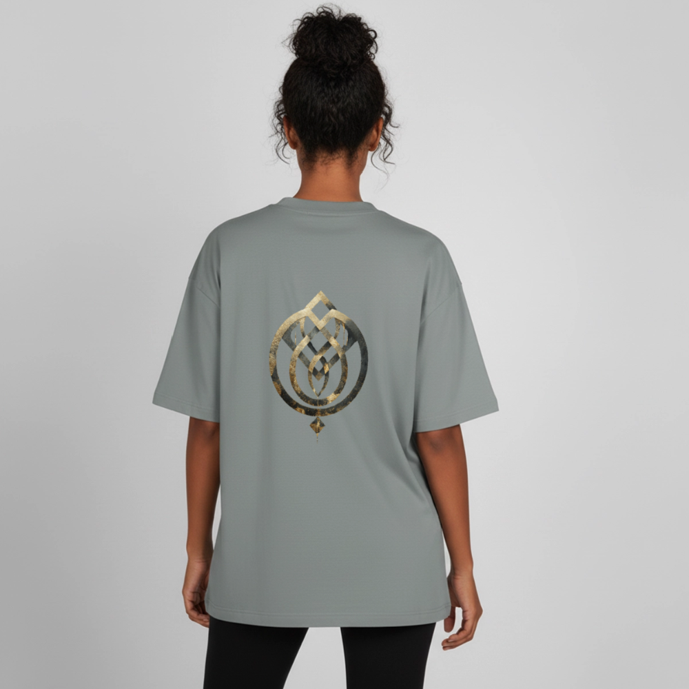 Heavyweight Unisex BioT-Shirt "Anima Soluta" vorne & hinten bedruckt - Nebelgrau