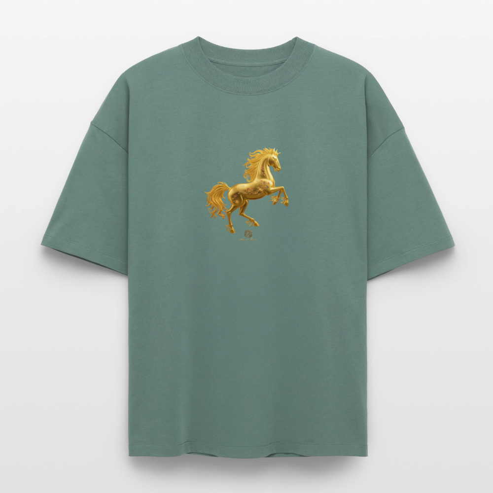 Heavyweight Unisex Bio T-Shirt 	"Feuerpferd" - Grüner Bucht