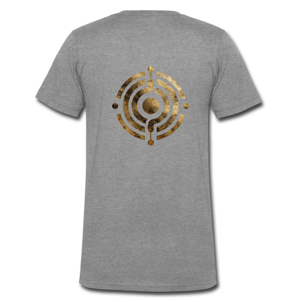 Männer Bio-T-Shirt mit V-Ausschnitt bedruckt vorne & hinten "Effatá – öffne dich." - Dunkelgrau meliert