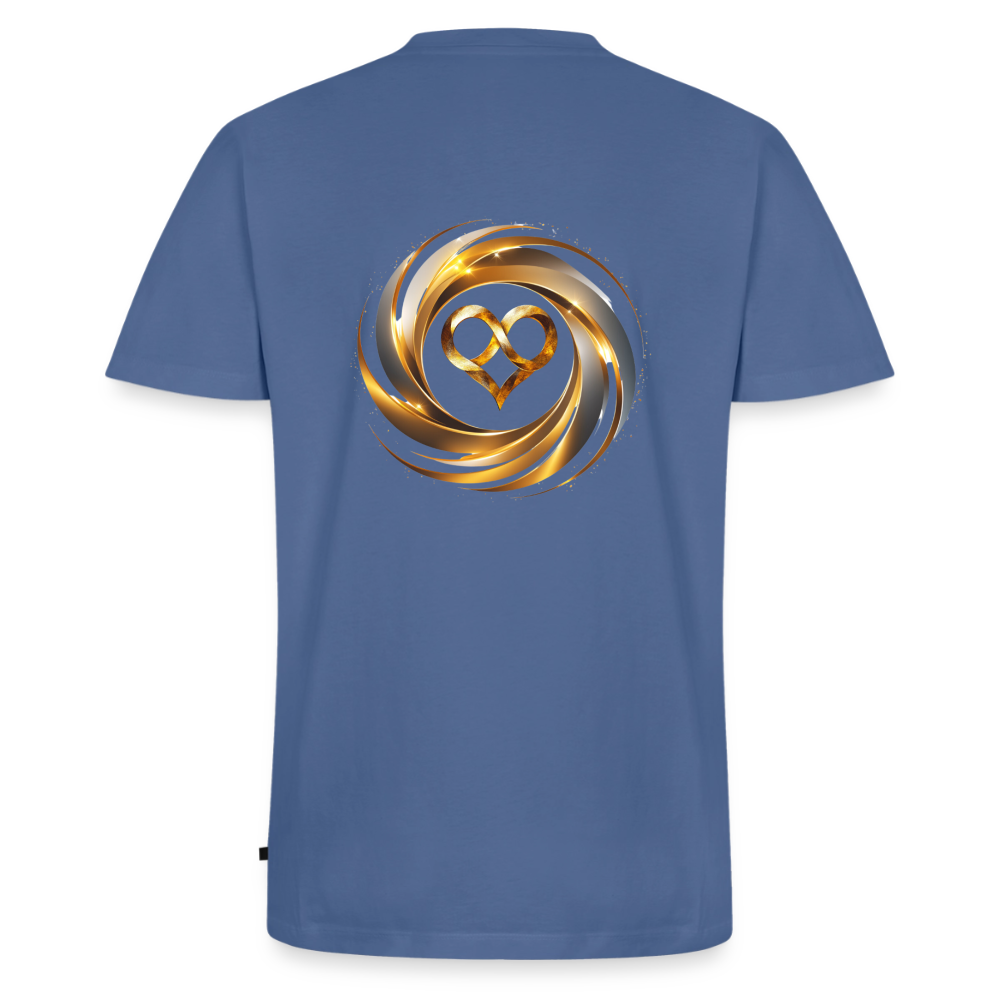 Männer Bio-T-Shirt mit V-Ausschnitt bedruckt vorne & hinten "ICH BIN" - Taubenblau