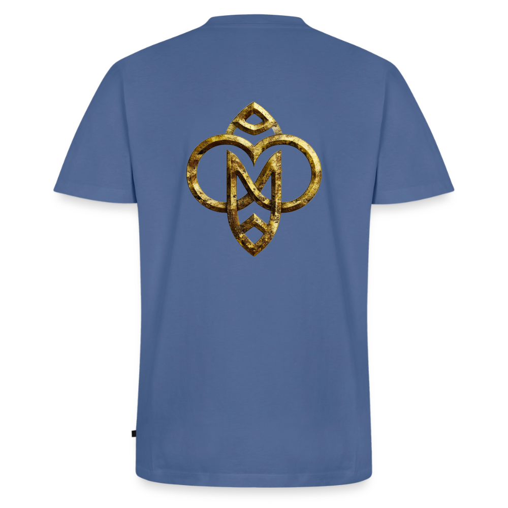 Männer Bio-T-Shirt mit V-Ausschnitt "Die höchste Monade" Druck vorne & hinten - Taubenblau