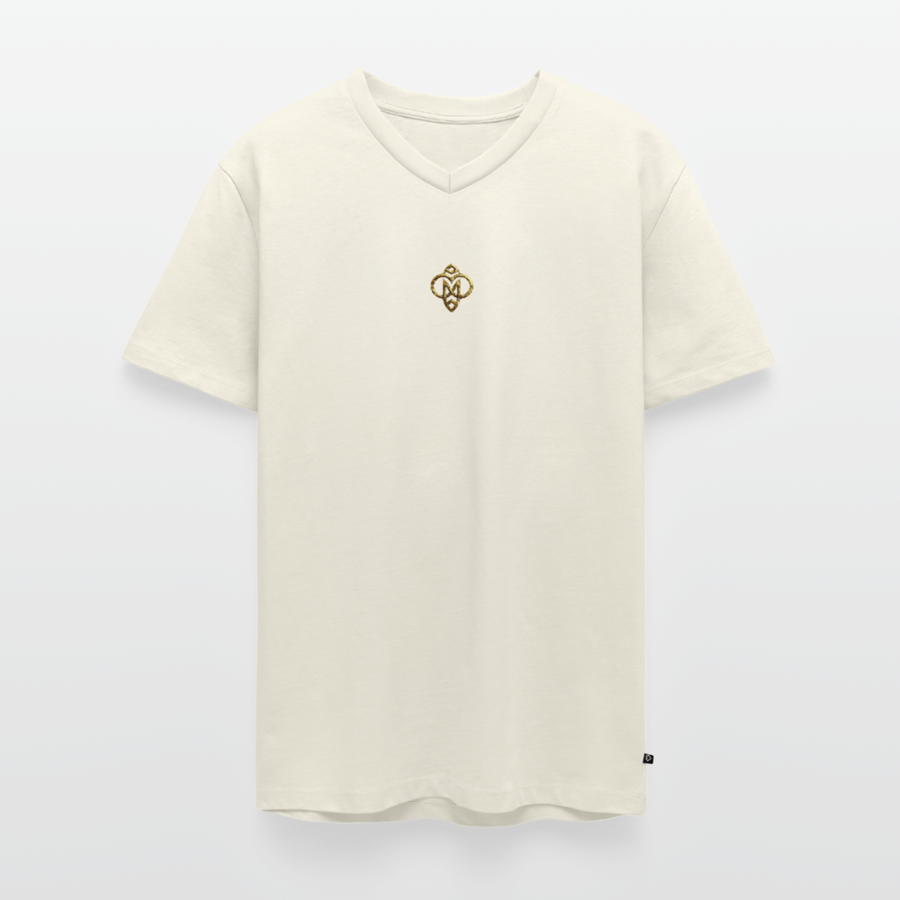 Männer Bio-T-Shirt mit V-Ausschnitt "Die höchste Monade" Druck vorne & hinten - Naturweiß