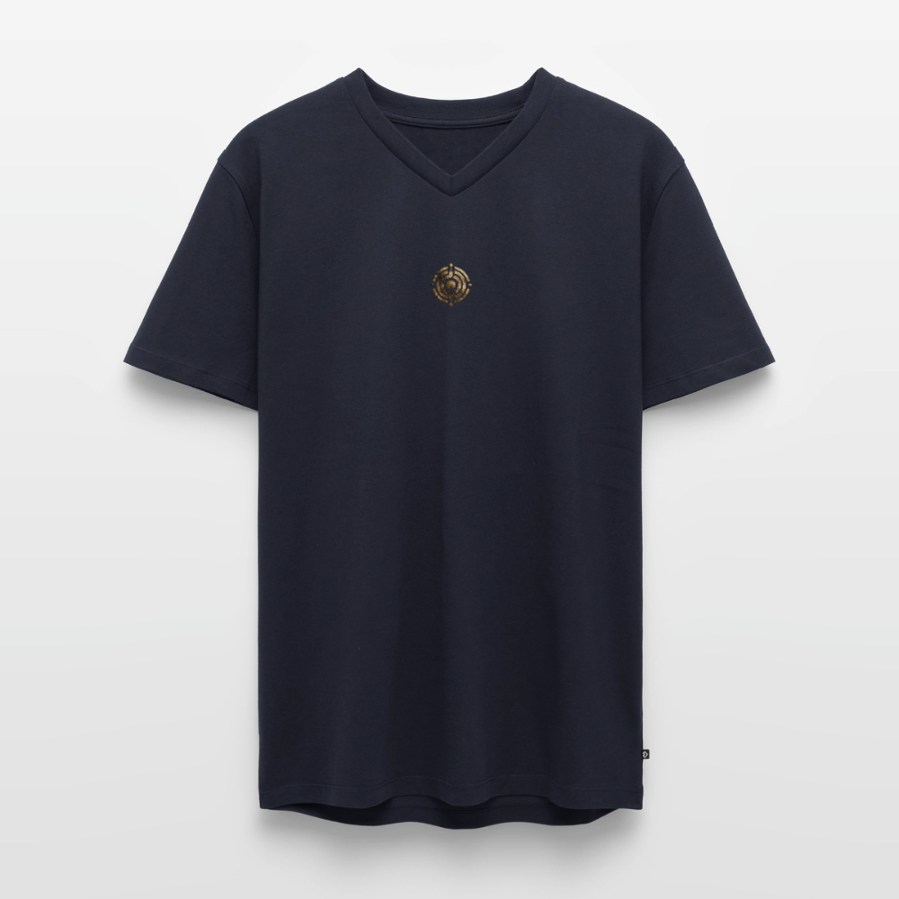 Männer Bio-T-Shirt mit V-Ausschnitt bedruckt vorne & hinten "Effatá – öffne dich." - Navy