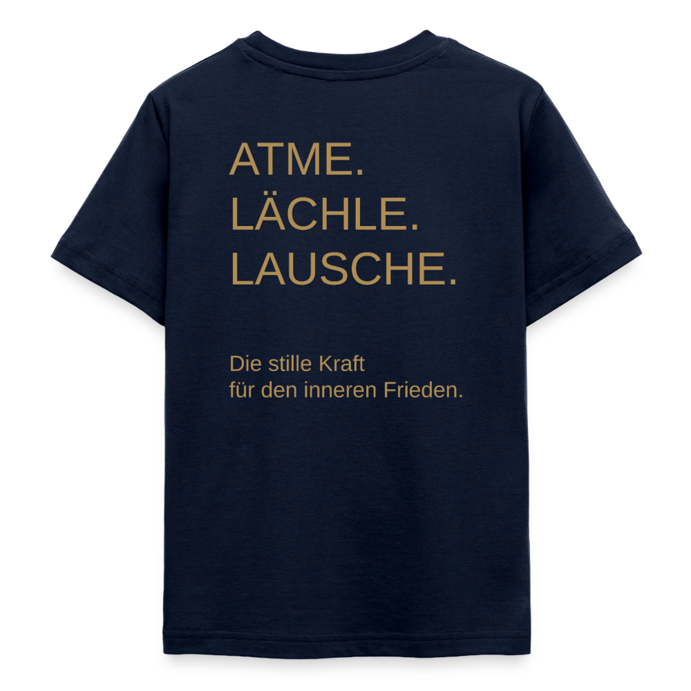 Teenager T-Shirt "Effatá" Rückseite "Die stille Kraft für den inneren Frieden." - Navy