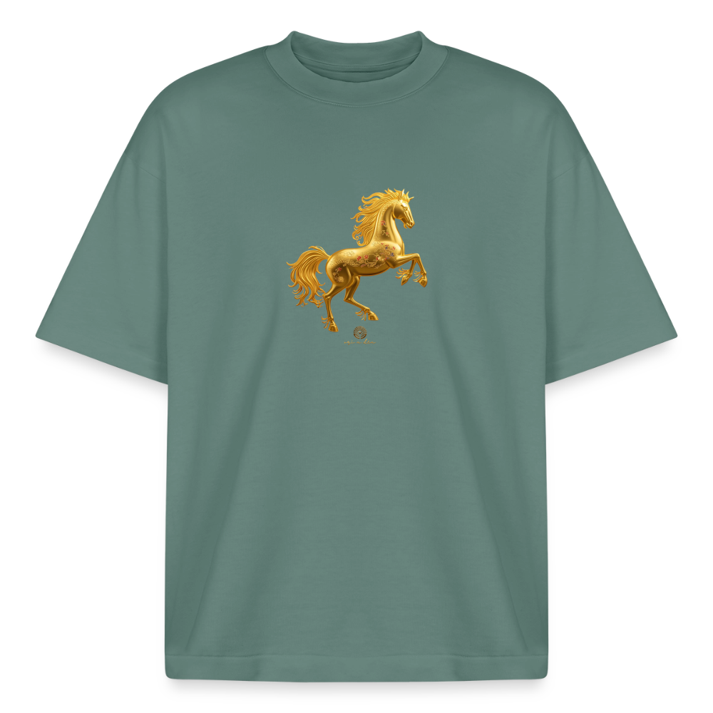 Heavyweight Unisex Bio T-Shirt 	"Feuerpferd" - Grüner Bucht